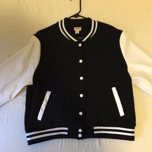 Black and white lettermen’s jacket